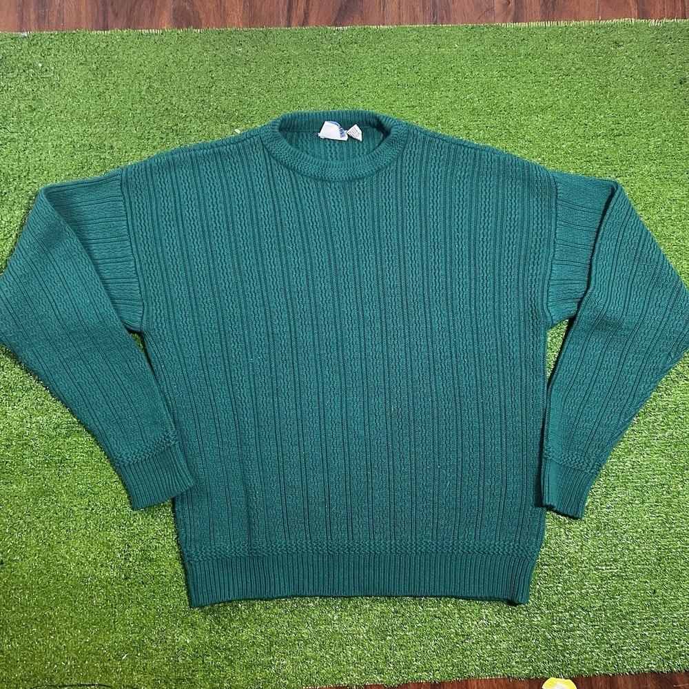 Vintage Knit Sweater LG 80s Turquoise Crewneck Sweater EUC‎